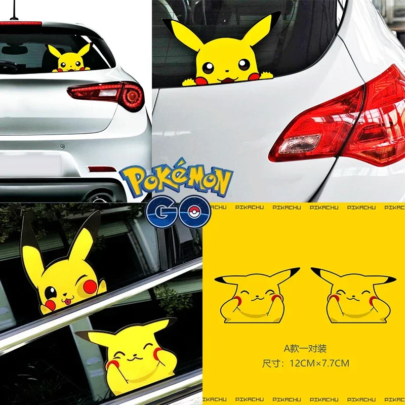 Cartoon Pokemon Pikachu Creative Car Decoration Sticker Cute Waterproof Anime Car Window Glass Sticker funny auto accessories