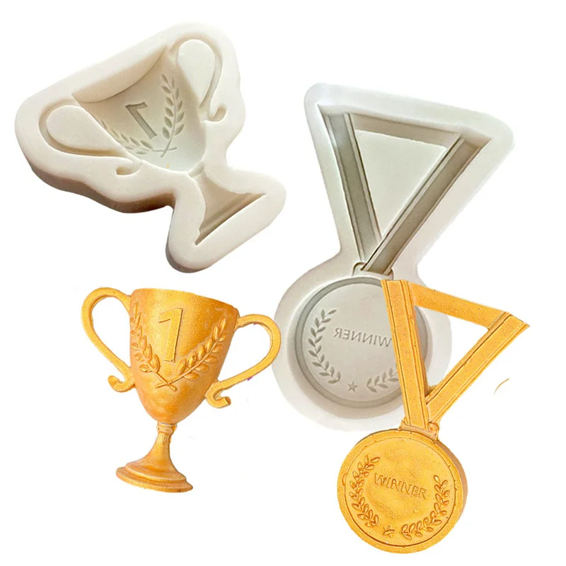 Game Champion Trophy Gold Medal Fondant Silicone Mold Gum Paste Chocolate Mould Baking Cake Border Decorating Tools