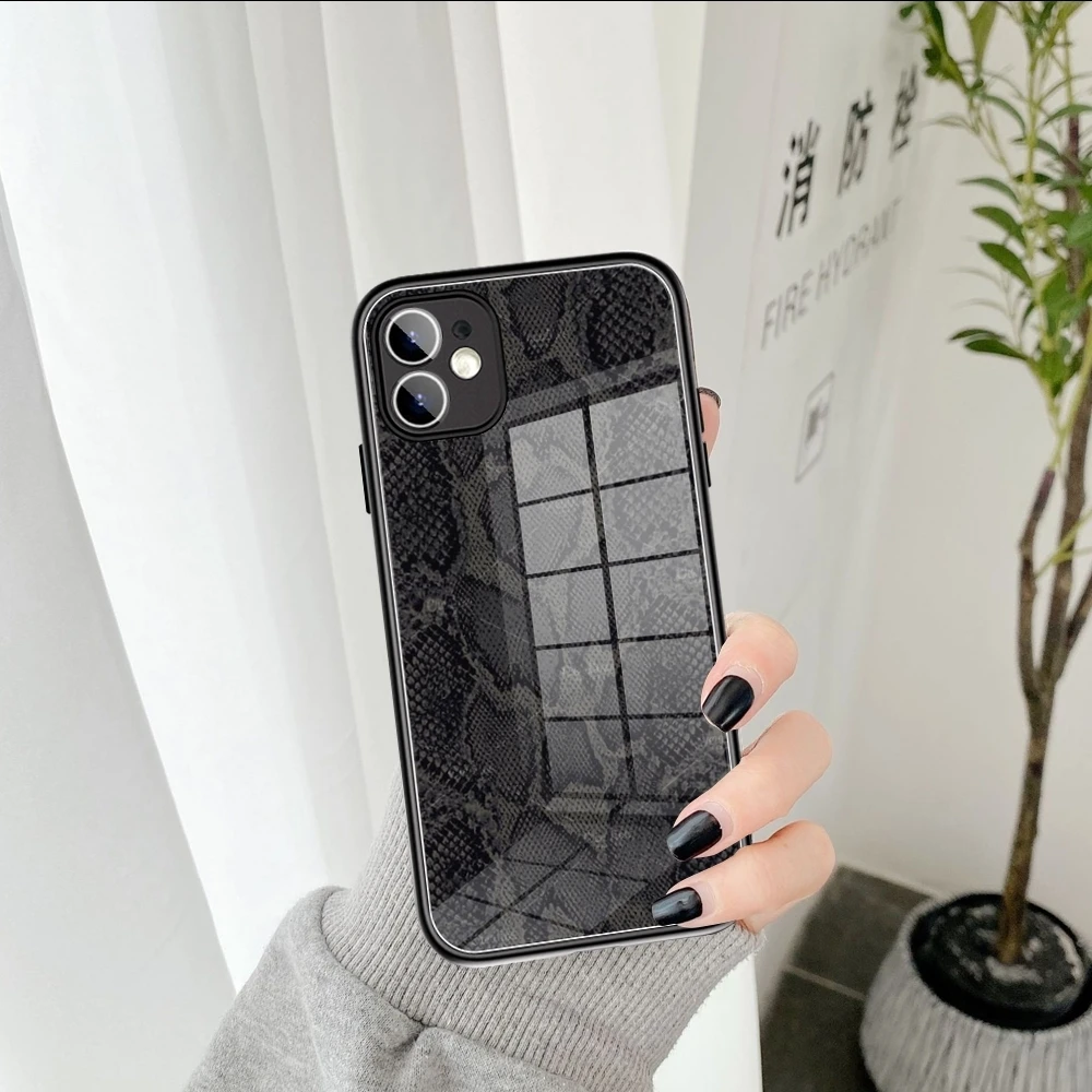 

Fashion Snakeskin Pattern Phone Case Tempered Glass FOR IPhone15 14 13 11 12 Pro 8 7 Plus X 13 Pro MAX XR XS MINI Covers