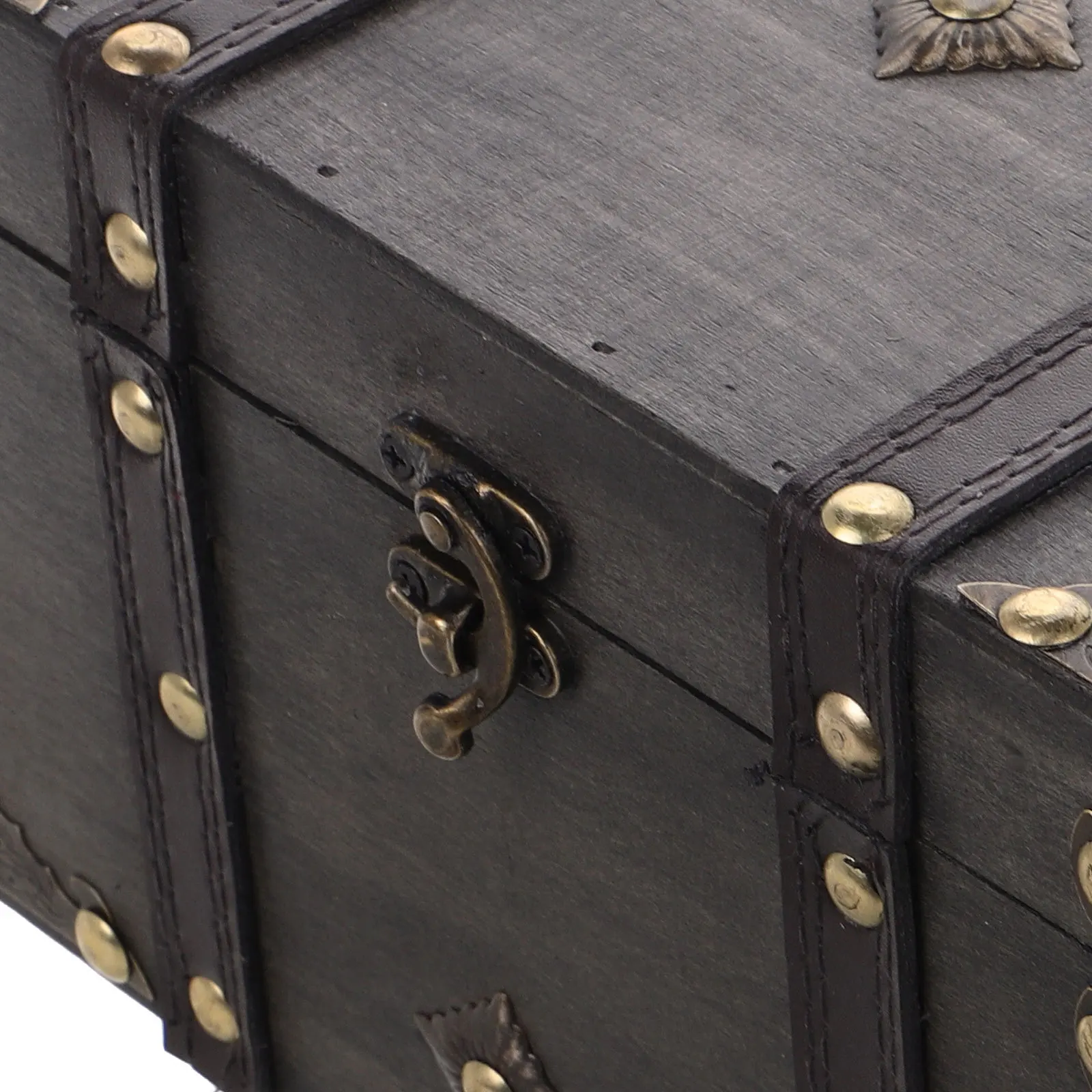 صندوق الصدر الخشبي قفل الكنز الصدر خمر القراصنة تذكار جذع رمادي داكن التخزين المنظم ديكور المنزل زاوية الخشب #5