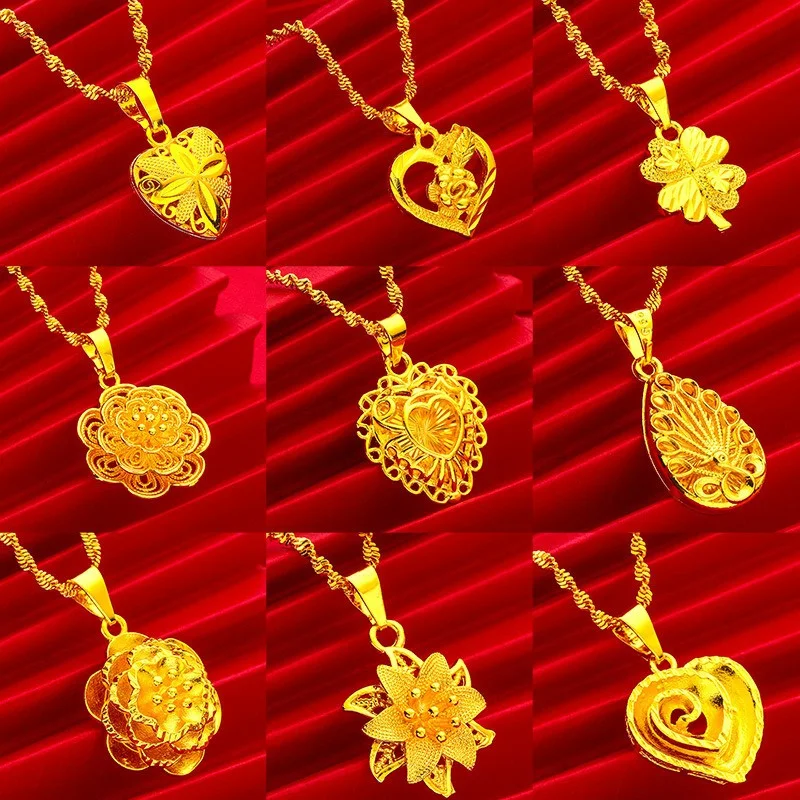 

Women's 999 Gold Heart Necklace, 18K Ethnic Peach Heart Wave Chain, High-End Unique, Fashion Accessory Gift Wholesale