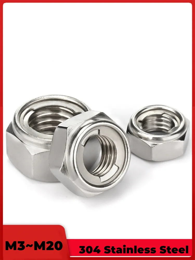 M3 M4 M5 M6 M8 M10 M12 M14 M16 M18 M20 304 A2 Stainless Steel All Metal Insert Hex Hexagon Self Lock Nut Locknut DIN980 GB6184