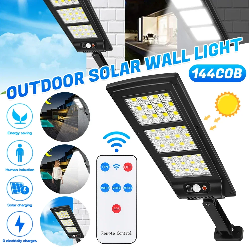 Imagem -03 - Outdoor Led Solar Light 144led Cob Commercial Street Light Lâmpada do Sensor de Movimento Crepúsculo para Dawn Road Lamp para Garagem