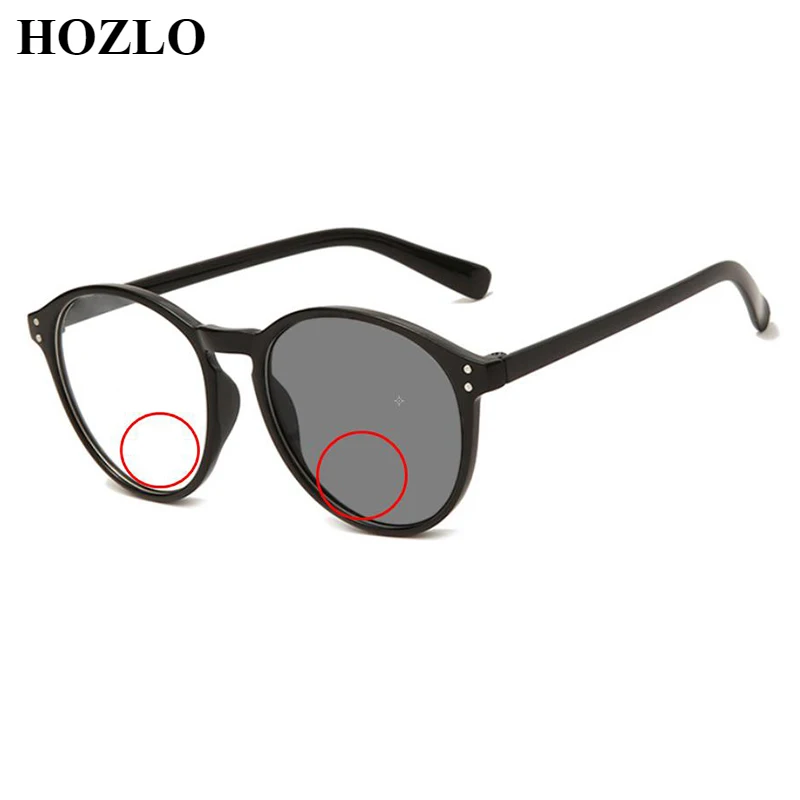 

Bifocals Photochromic Reading Glasses for Women Retro Round Rivets Men Look Near Far Presbyopia Sunglasses for Driving Travel