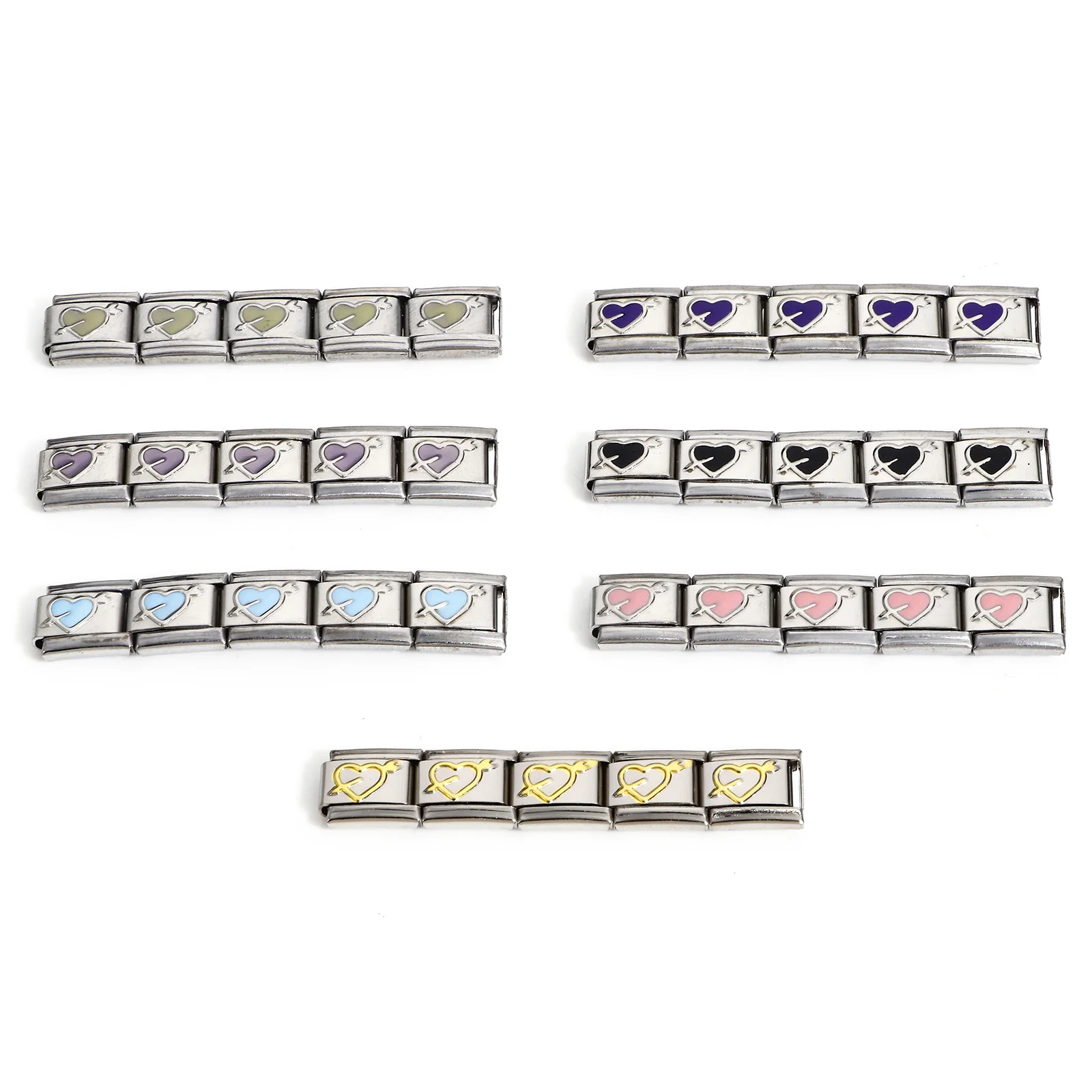 1PC Hot Italian Links Bracelet Making DIY Jewelry Stainless Steel Charm Rectangle Arrow Through Heart Multicolor Enamel 10 x 9mm