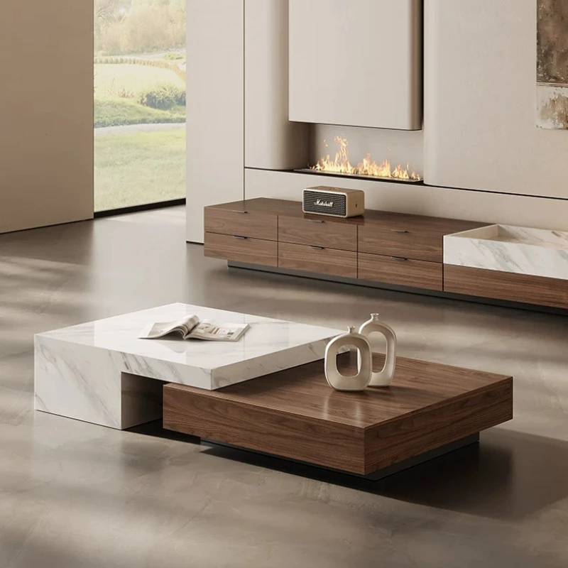 YJQ natural luxury stone coffee table retractable Italian light luxury living room home storage multi-functional coffee table