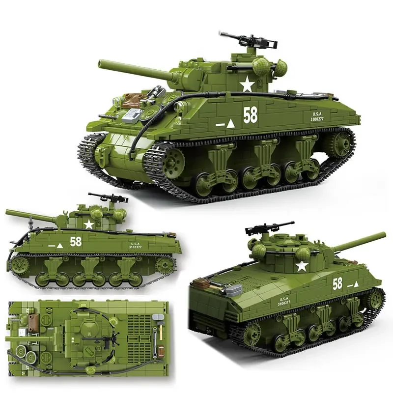 

New World WarII Military Weapons M4A3 SHERMAN Medium Tank Model CollectOrnaments Building Blocks WW2 Bricks Toy Boy Gift 1175PCS
