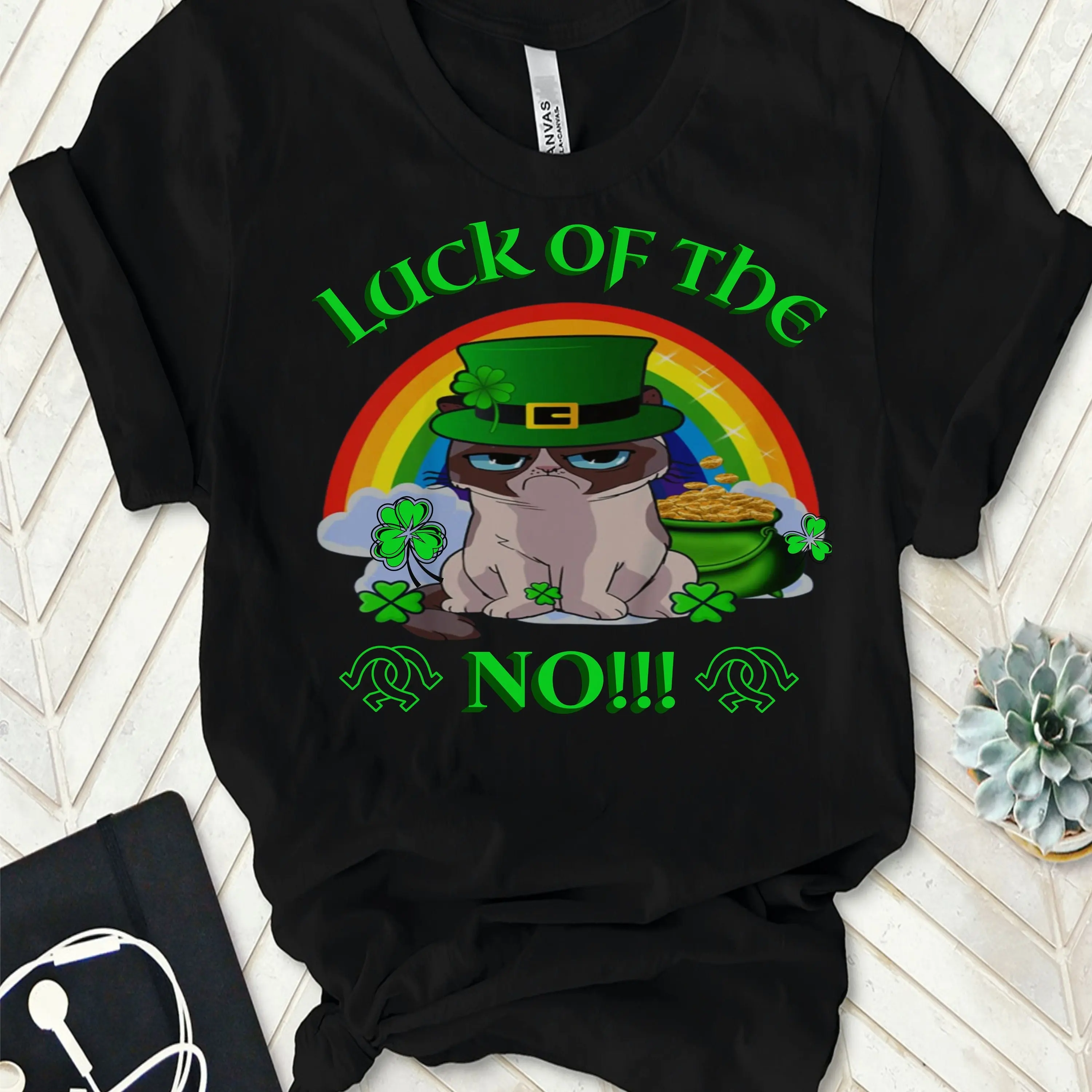 Luck of the No Irish cat funny sarcastic sarcasm humour gifts T shirt