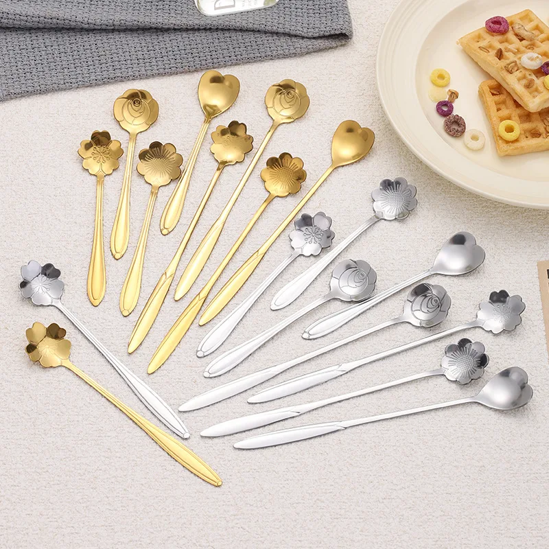 Stainless Steel Long Handle Coffee Spoon Beautiful Petal Design Bird's Nest Stirring Spoon Creative Dessert Spoon High Aesthe...