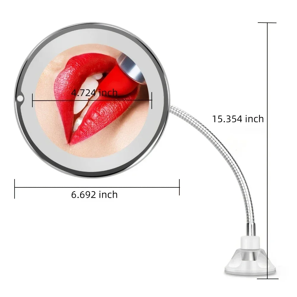

E2 Flexible Gooseneck 6.8" 10x Magnifying LED Lighted Makeup Mirror Light Bathroom Magnification Vanity Mirror with Suction Cup
