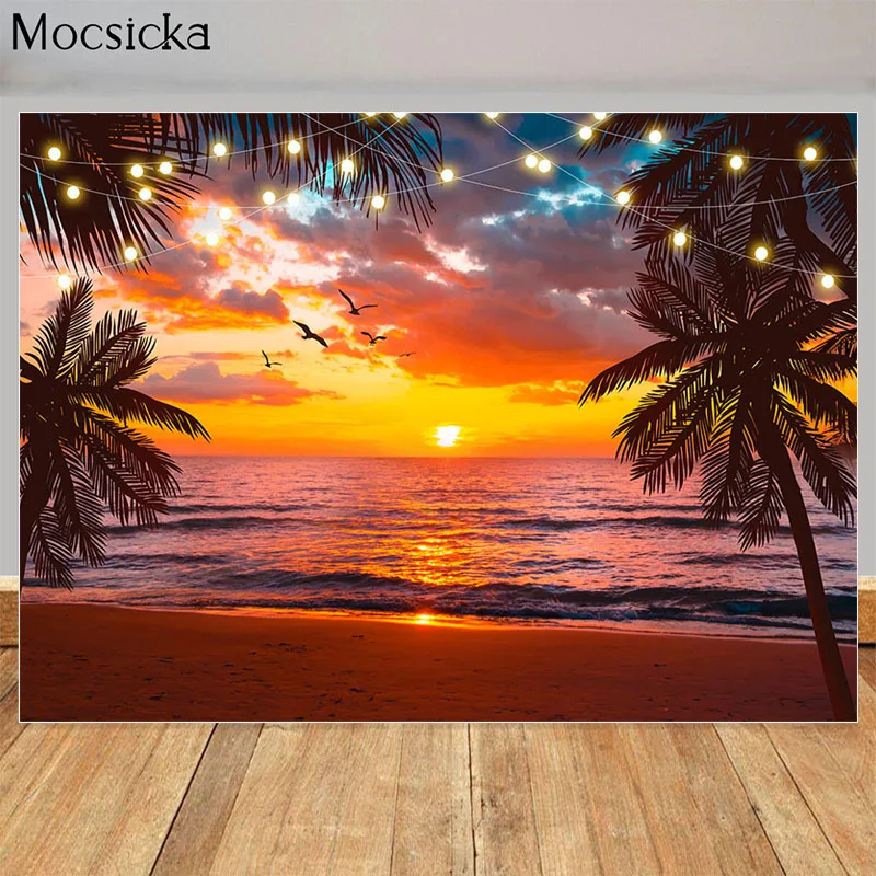 Sunset Pantai Fotografi Latar Belakang Hawaii Liburan Pemotretan Latar Belakang Camar Awan Berwarna-warni Dekorasi Pesta Ulang Tahun Alat Peraga Foto