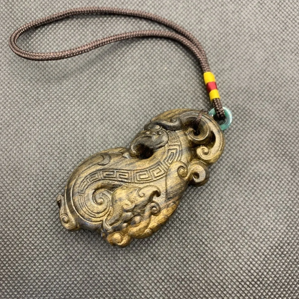 Agarwood Dragon Phoenix Pendant Auspicious Talisman Openwork Carving Heirloom