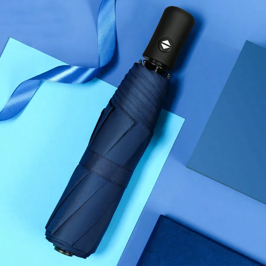 Fully Automatic Open Umbrella, One-Button Open, Suitable For Sunny And Rainy Days, 8 Ribs, Solid Color Business Umbrella, Black Coating UPF50+, Sun-Blocking Umbrella, Triple Folding Umbrella, Solid Co image 5