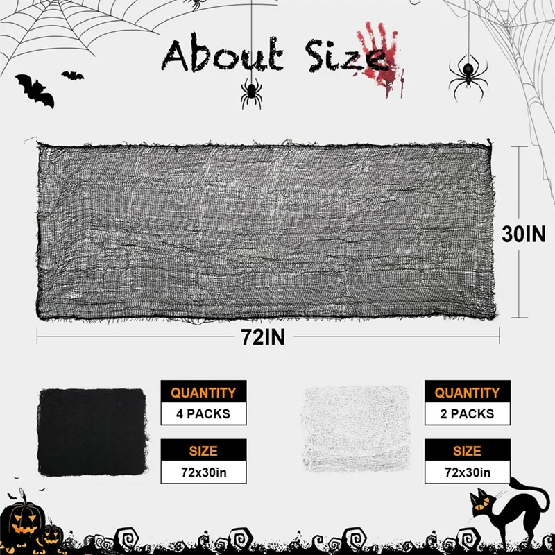 ABGE-Halloween 6 шт. марлевая ткань, жуткая ткань 30X72 дюйма для дома с привидениями, вечеринки, товары для улицы и дома
