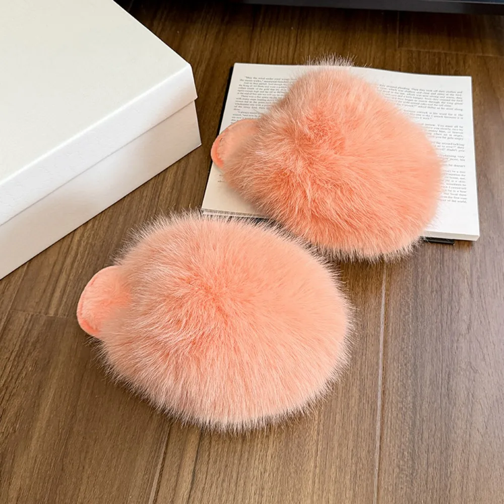 Winterfellige Damen-Hausschuhe, bequeme Flip-Flops, flache Pantoffeln, Indoor-Schlafzimmer-Plüschschuhe für Damen – Detail 23
