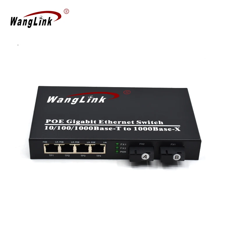 Full Gigabits 4 Port Poe Switch Support IEEE802.3af/at with 2 SC Fiber 20KM Poe Media Converter For Wireless AP IP Camera