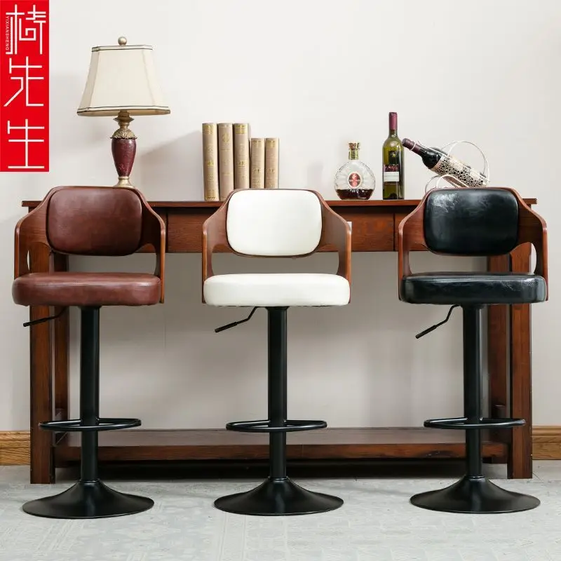 Solid Wood Bar Stool Lifting Backrest High Stool Cashier Bar Chair Front Desk High Stool Kitchen High Dining Chair