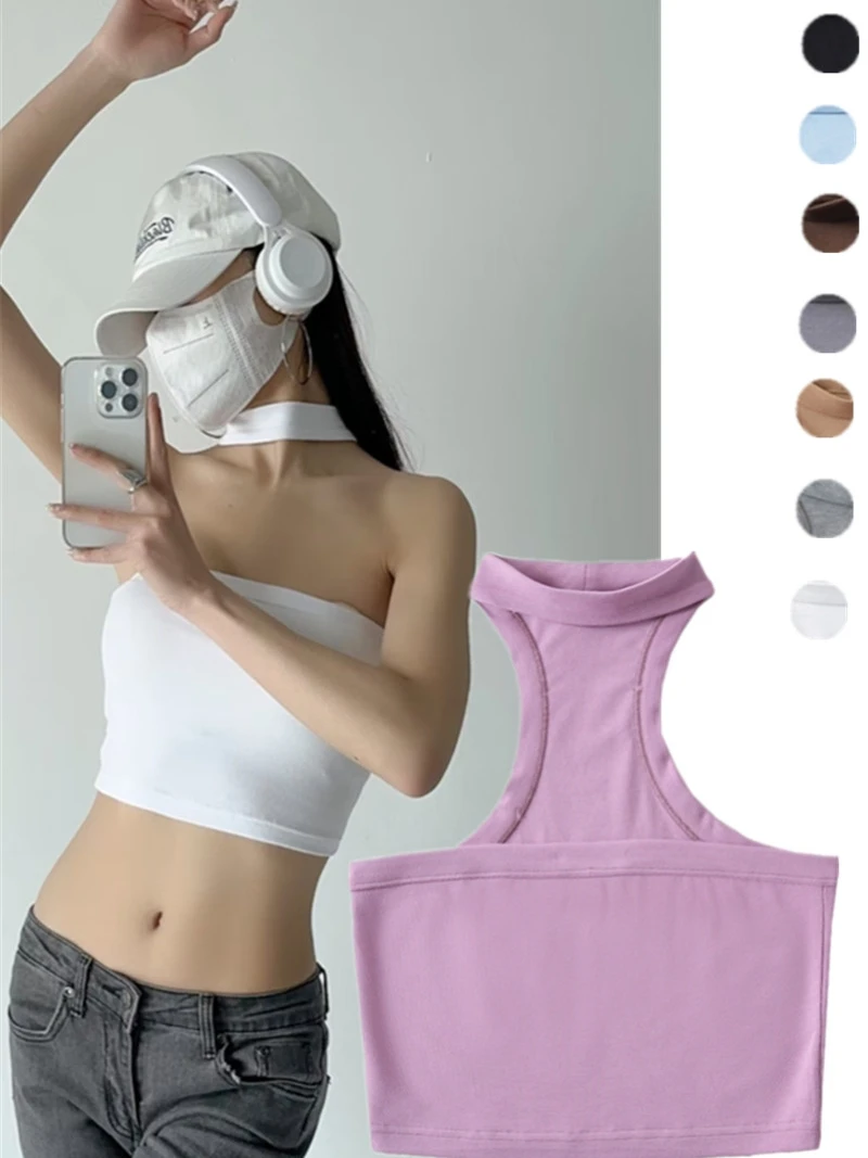 

Sexy ort Sve Crop Top Women's Ne Hanging Sle Vest Hot Girl Summer New Sle Slim Fit Base irt INS Street Sle Pur...