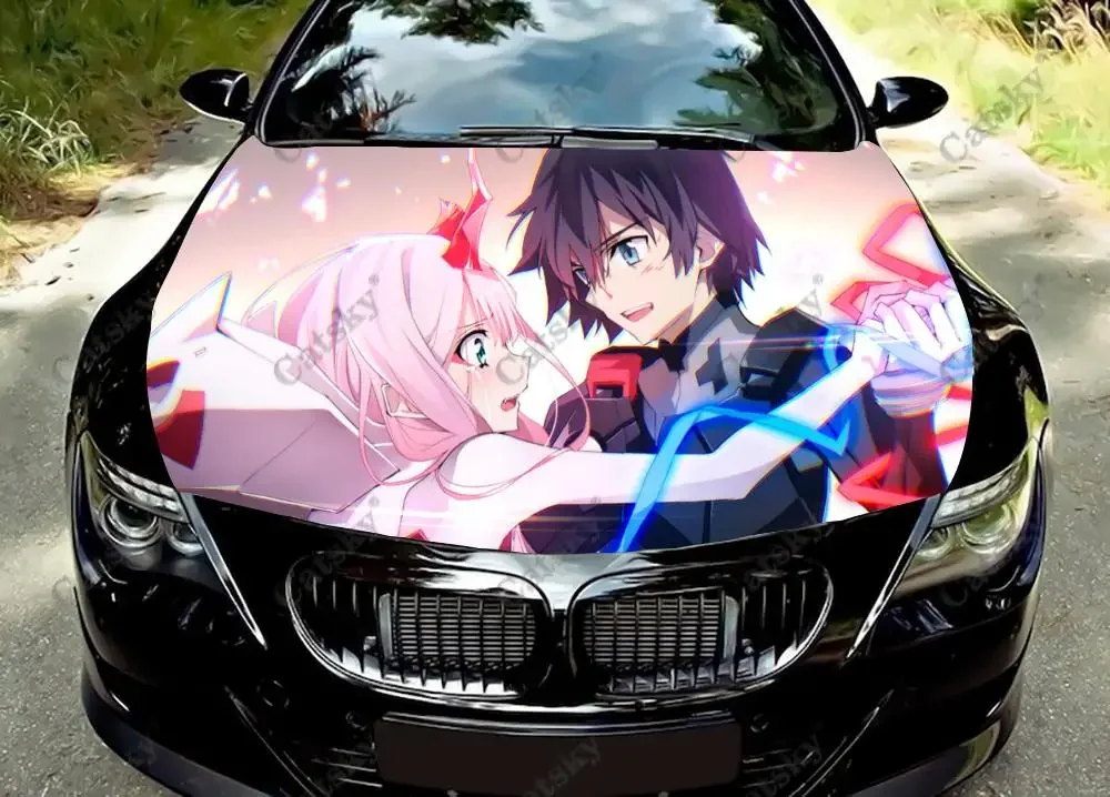 

Zero Two аниме виниловые наклейки на капот автомобиля, виниловая пленка, наклейки на крышку двигателя, наклейки на автомобильные аксессуары