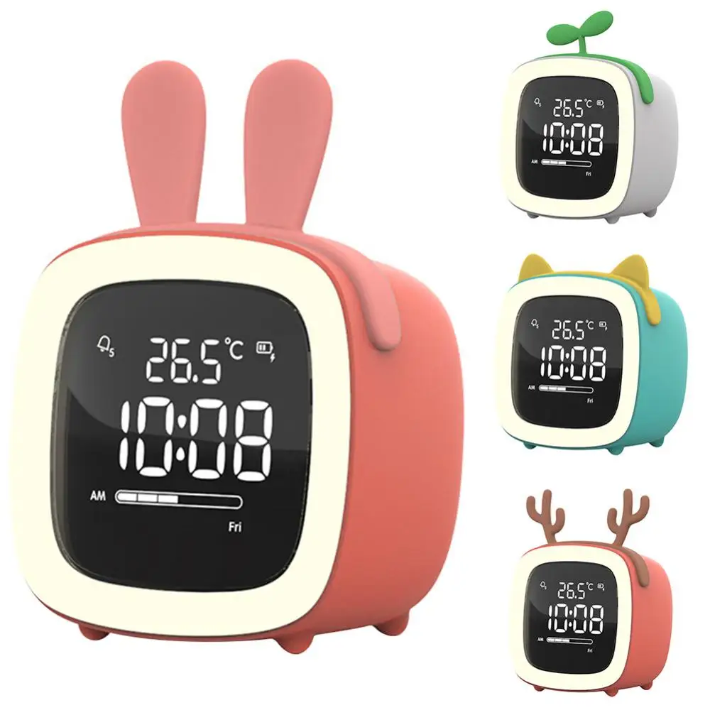 

Rechargeable LED Portable Light Clock Digital Home Decor Newest Mini Cartoon Rabbit Ear Shape Display Nigh Alarm with Backlit Ho
