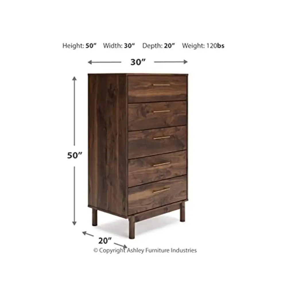 Contemporary 5 Drawer Chest Dark Brown Engineered Wood Rustic Storage Organizer