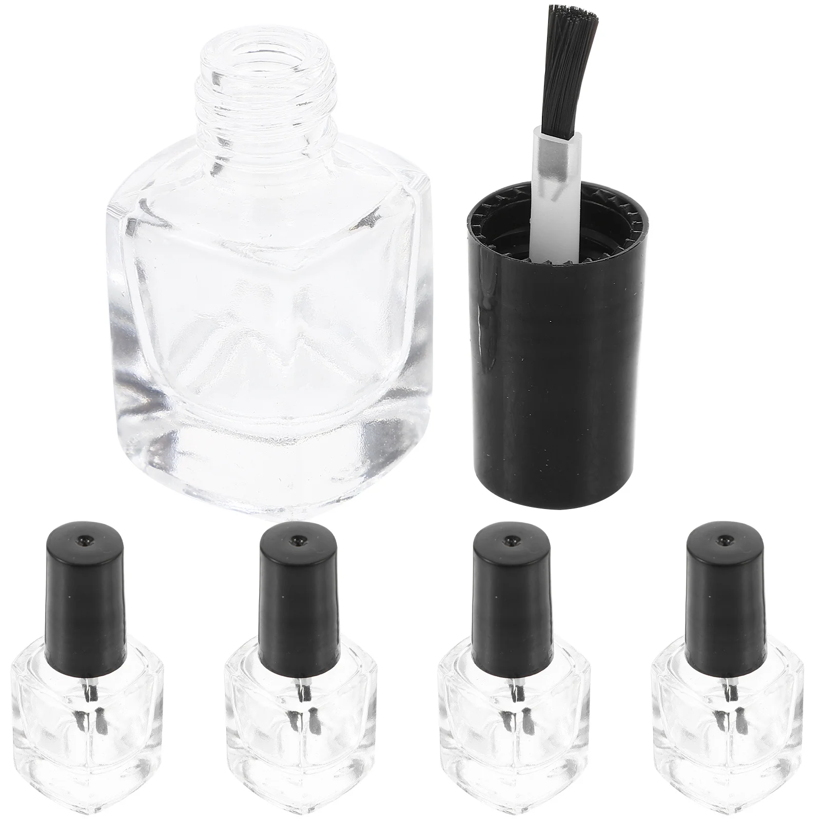 5Pcs 5Ml Empty Nail Polish Bottles with Brush Square Clear Glass Containers Spillproof Small Size Lightweight Travel Friendly