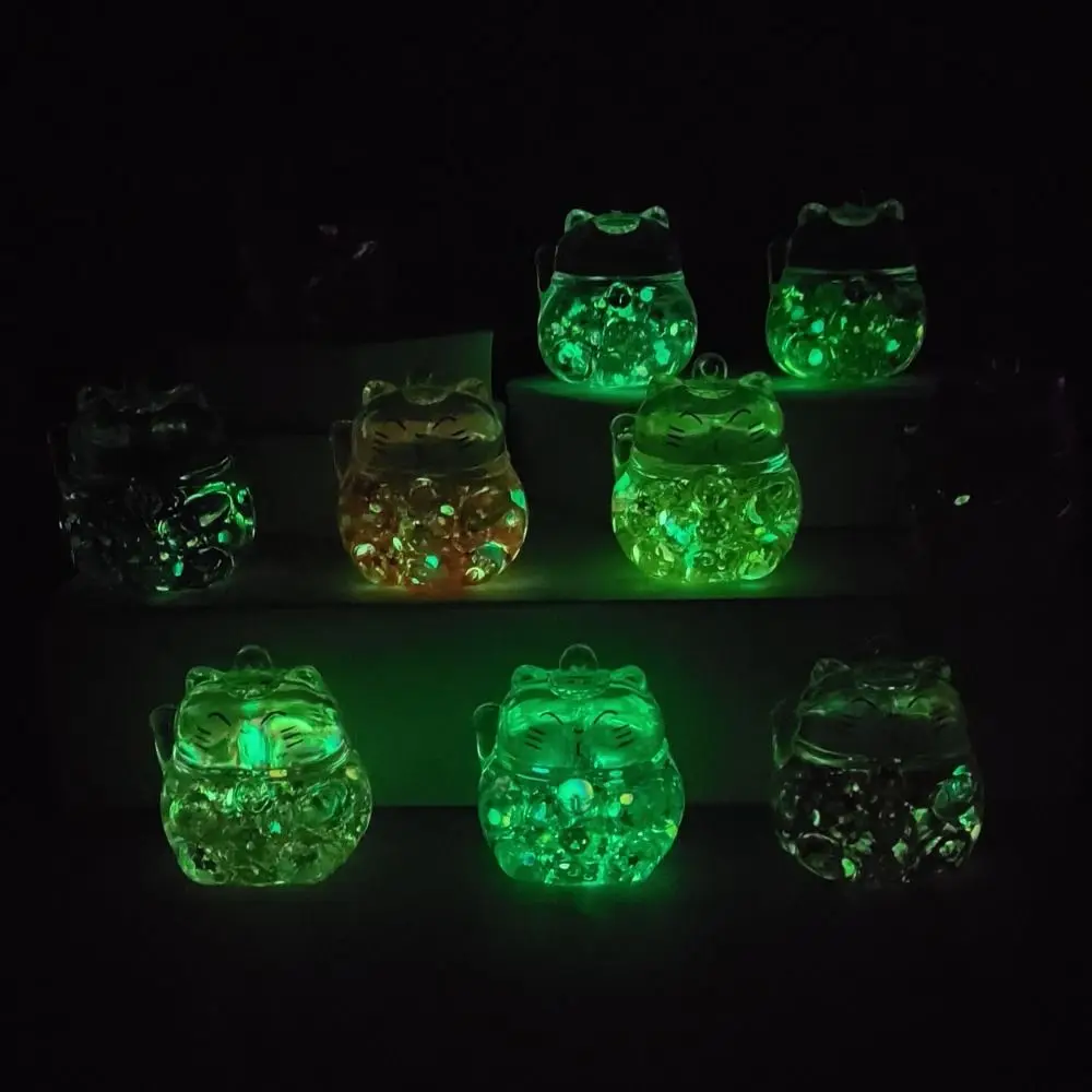 10pcs Mini Acrylic Fortune Cat Ornaments Creative Luminous Desktop Ornament Bubble Beads Macaron Color Keychain Accessories