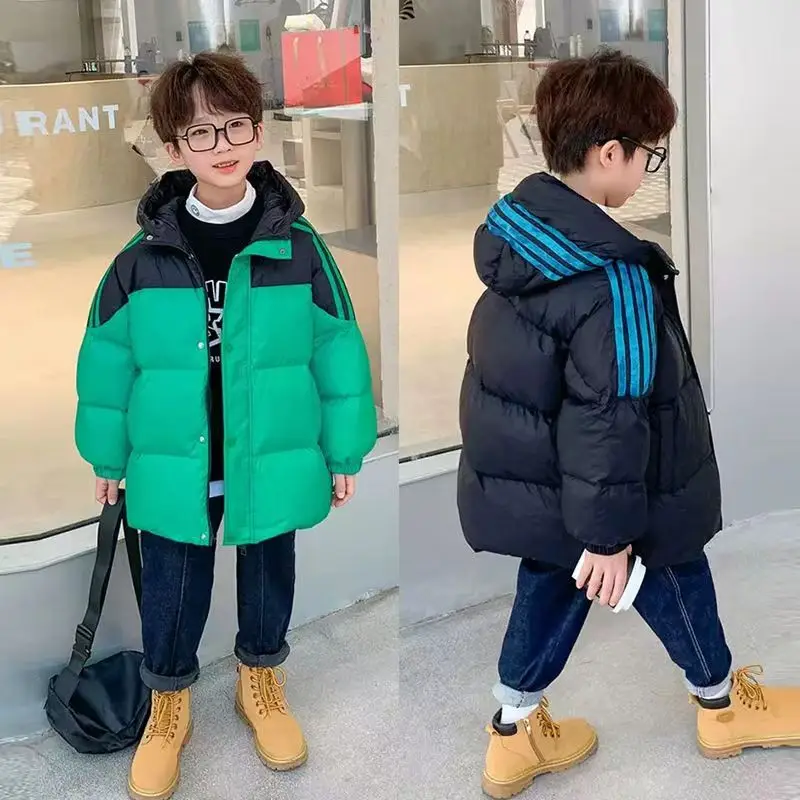 

2023 Winter Kids Boys Jackets Teenage Boy Loose Hooded Parka Coats Waterproof Children Warm Outerwear Snowsuit 4-12T