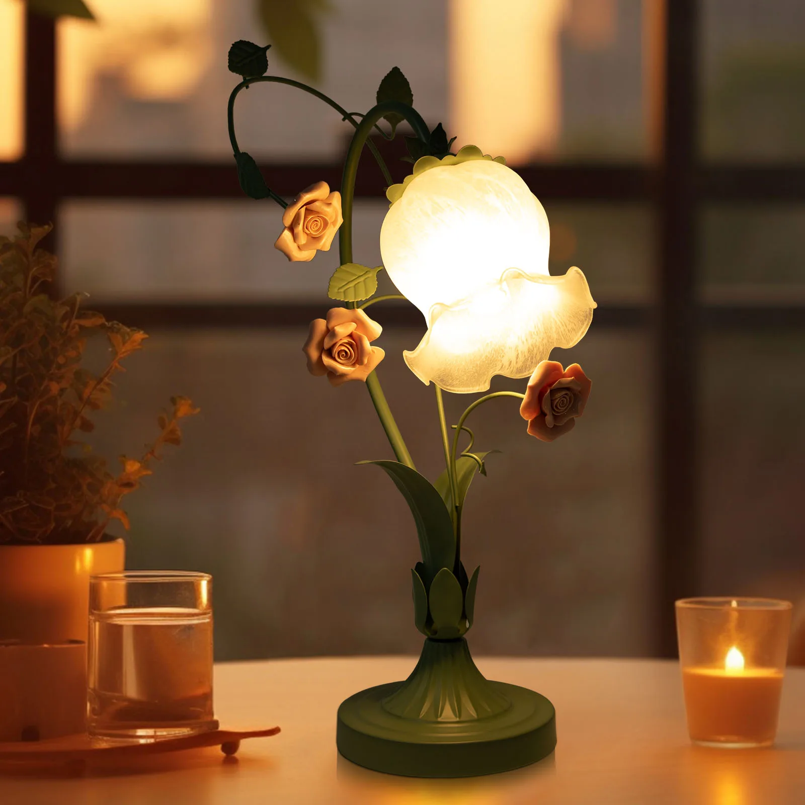 

Modern Bedside Lamp, Flower Glass Table Lamp Stained Glass Flower Table Reading Lamps Nightstand Desk Lights with Switch