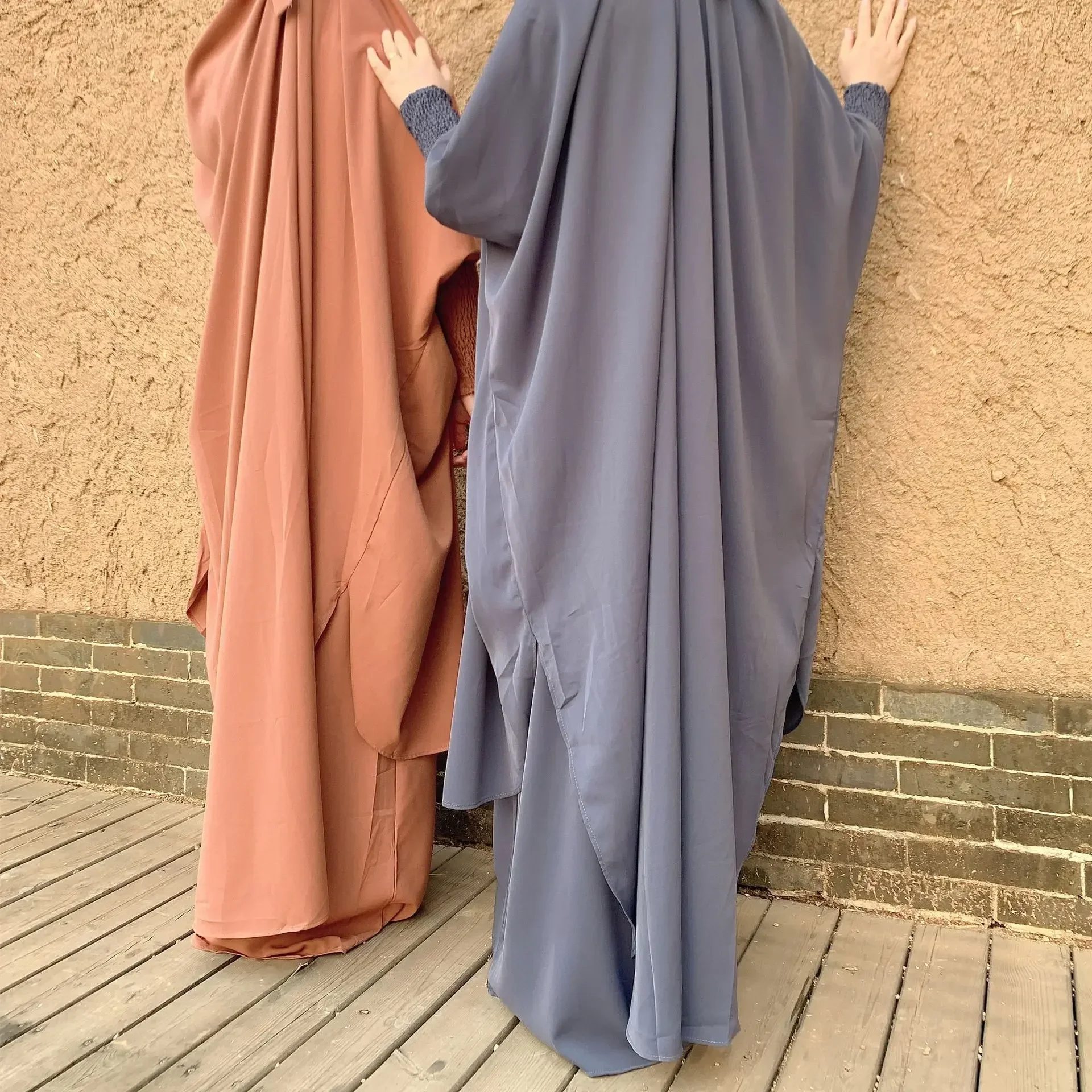 Ramadan Hooded Abaya and Khimar Set for Women Jilbab 2 Piece Nida Abayas Eid Muslim Prayer Garment Dubai Turkey Islamic Niqab