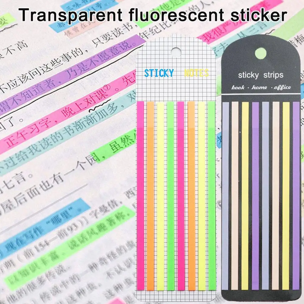 Color Sticky Notes Waterproof Transparent Highlighter Morandi Tape Neon Removable Sticky Labels Transparent Office Sc S6O7