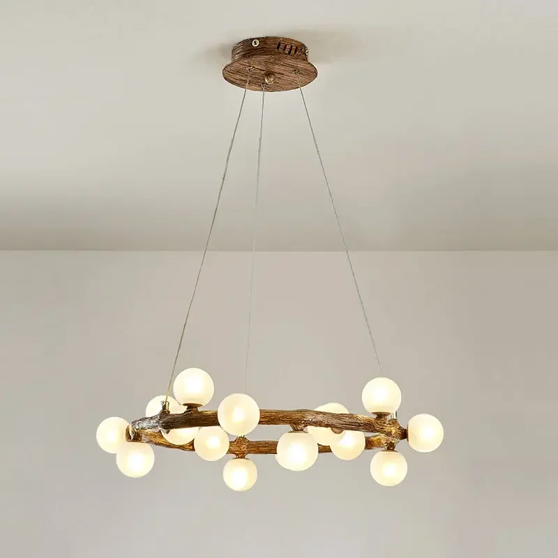 

Nordic Retro Wood Twigs LED Chandelier For Dining Room Kitchen Ceiling Pendant Lamp Ring Ball Hanging LightLiving Room Bedroom