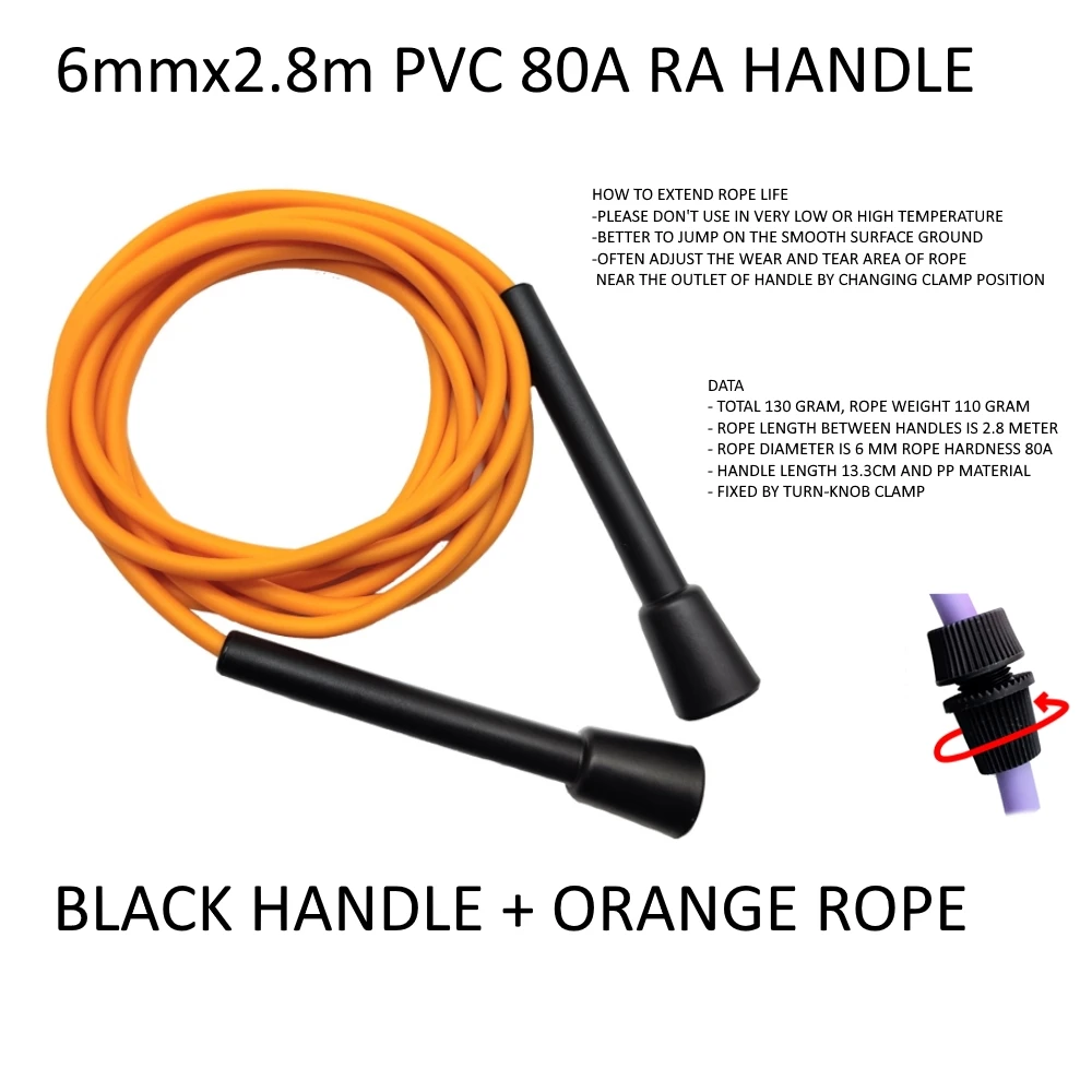 6mm diameter 130 gram PVC 80A 15~25℃ jump rope excercise fitness RA handle cheap no logo loose weight 2.8 meter skip skipping