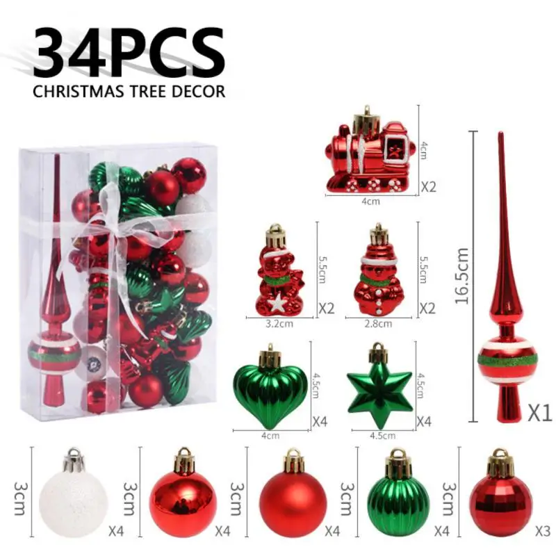 34pcs Christmas Balls Christmas Tree Decoration Ornament for Home Decor Hanging Pendant New Year Gift Noel Navidad Xmas Ball