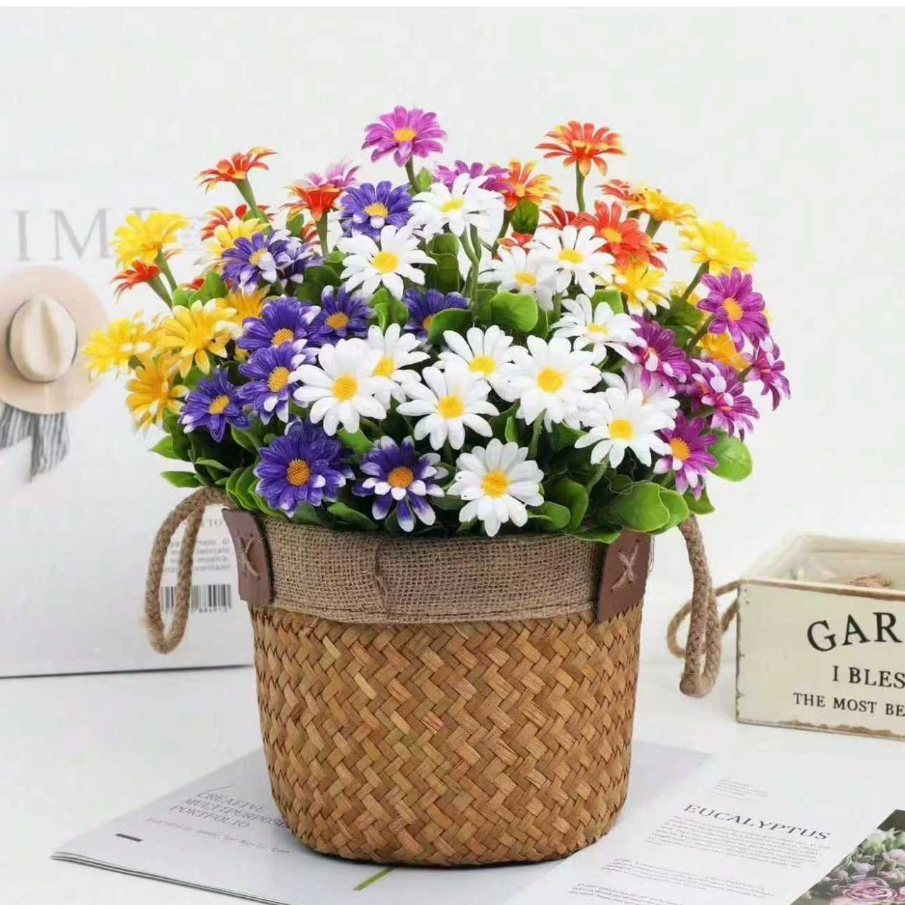 1/5pcs Artificial Flowers Silk Daisy Wedding Wreath Home Room Table Decor Fake Plants Festival Outdoor Yard Scrapbooks Accessory