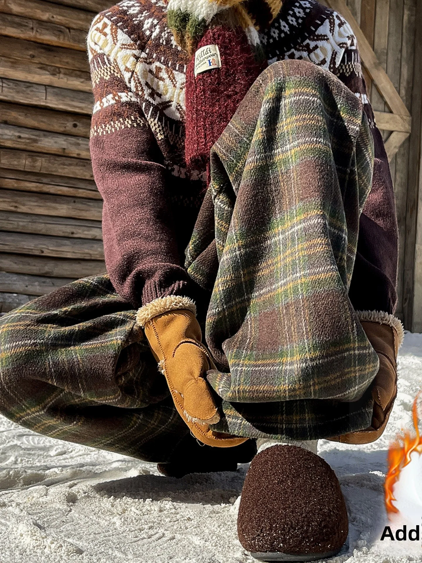 

American Sle Vintage Plaid Thiened Fce Lined Loose Wide Leg Pants Men's Casual Trousers Winter Comfortable Lazy Sle