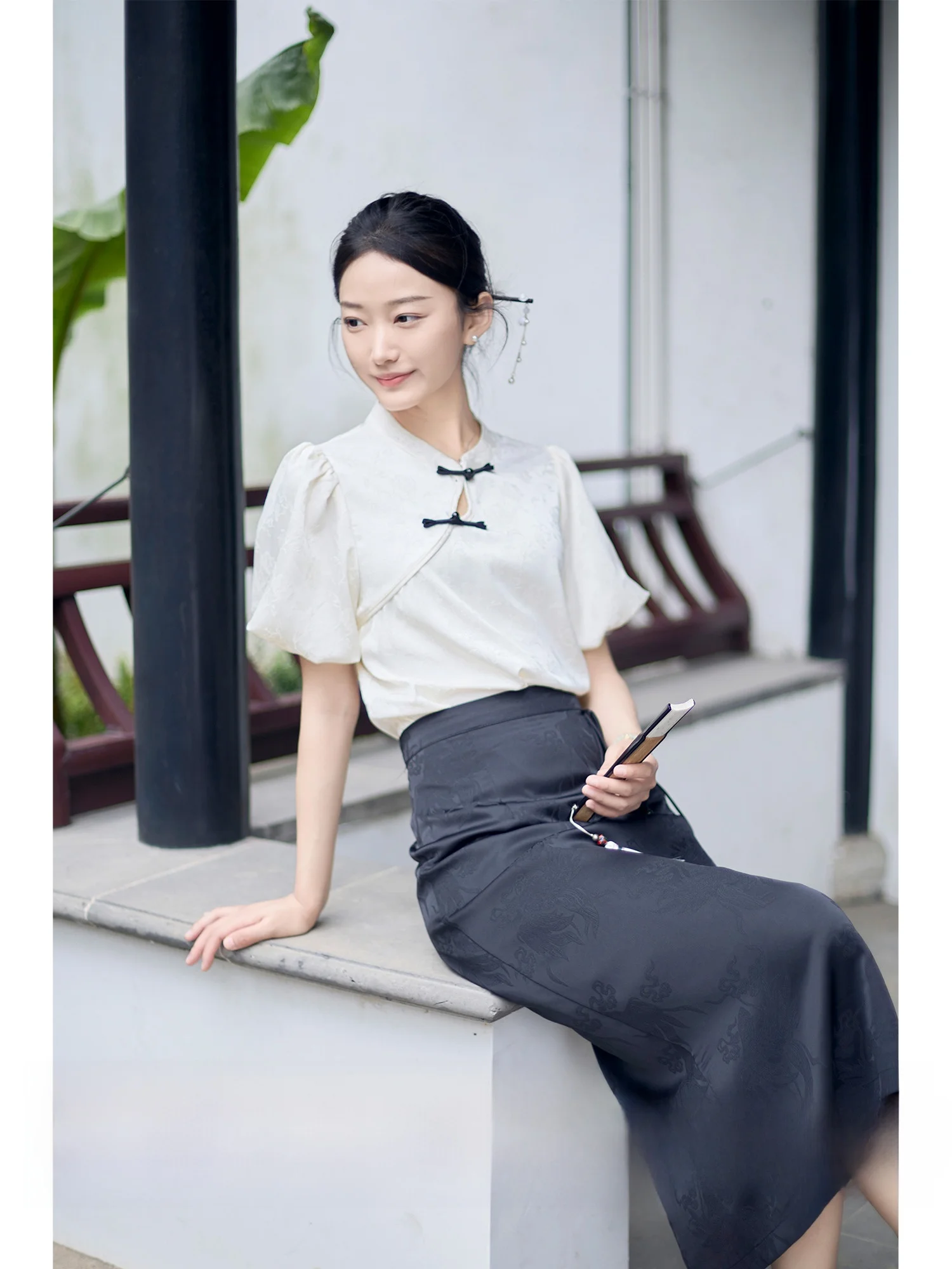 

New Chinese Sle National Trend Stand Collar Bloom Sve Retro Silk Feel Cool Sensation irt Summer 523 6 Sles