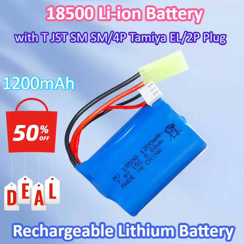 7.4V 1200mAh 18500 Li-ion Battery Accessories for Remote Control Airplanes High-speed Cars with T JST SM SM/4P Tamiya EL/2P Plug