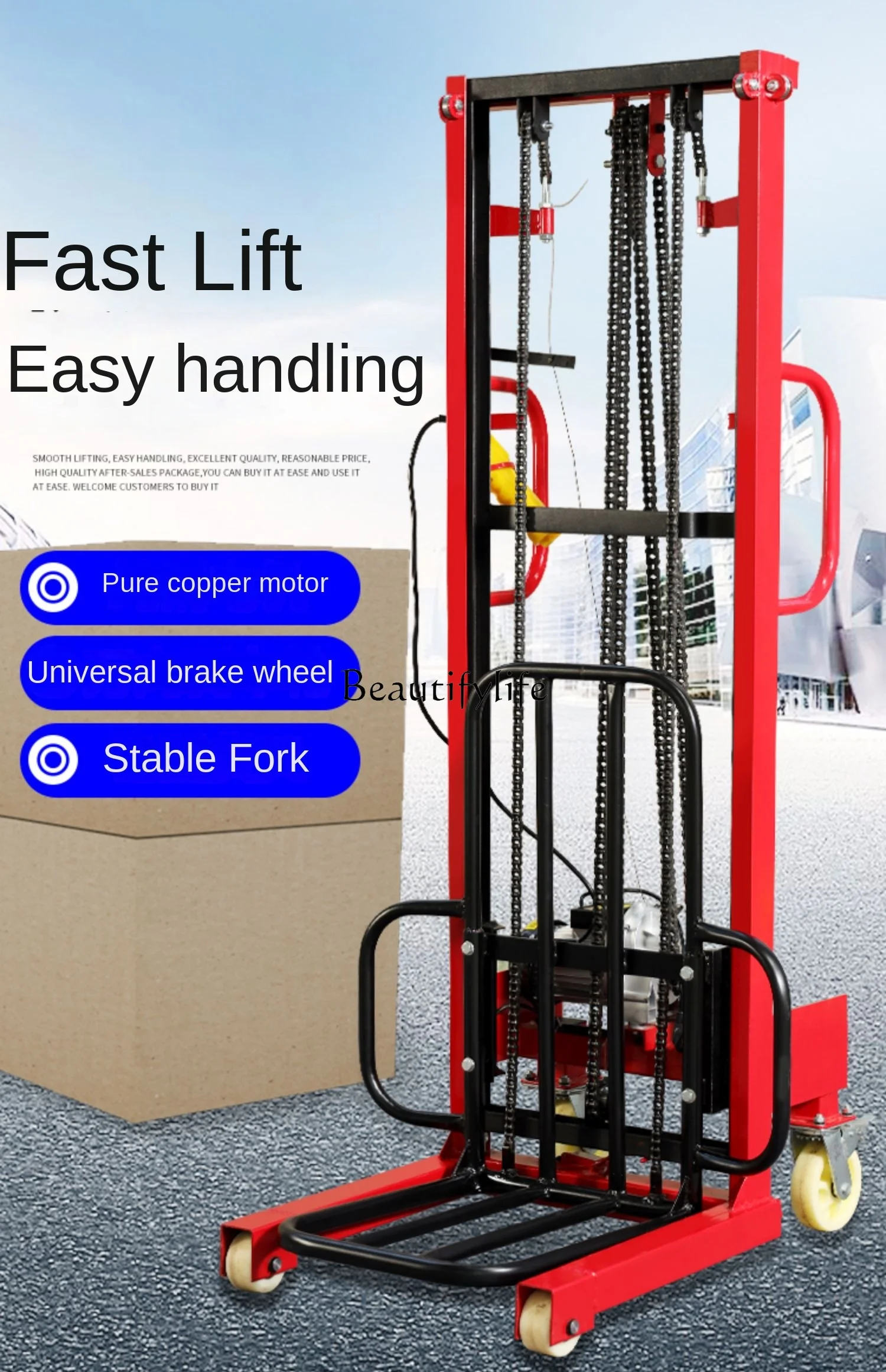 Electric Forklift Household Stacker Lift 220V Small Lift Car Handling Loading and Unloading