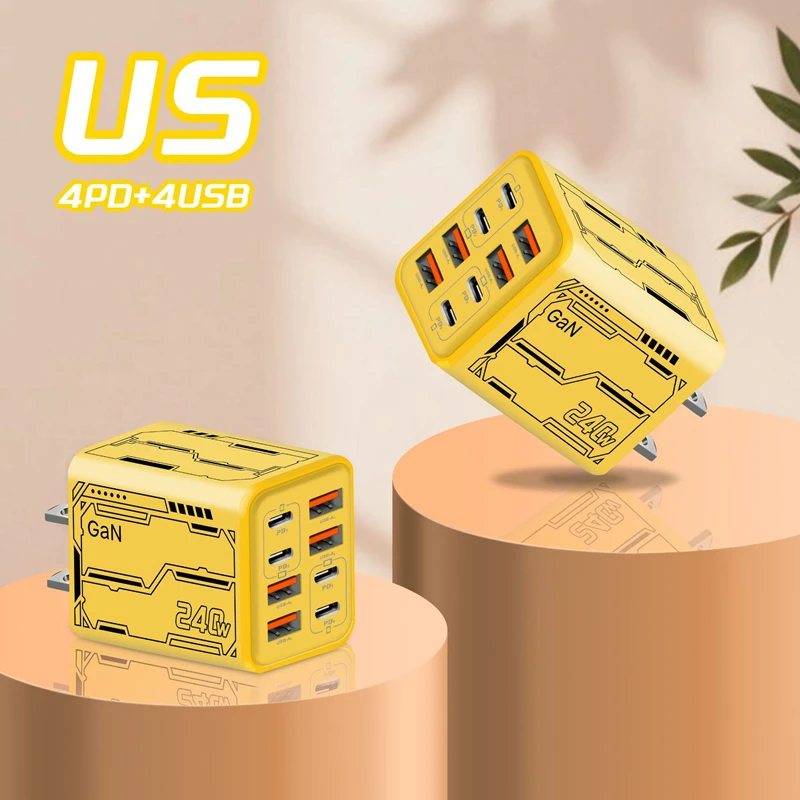 New 240W 8 in 1 USB C Charger Fast Charging Phone Charger Power Adapter For iPhone Samsung Huawei EU/US/UK Plug Wall Charger
