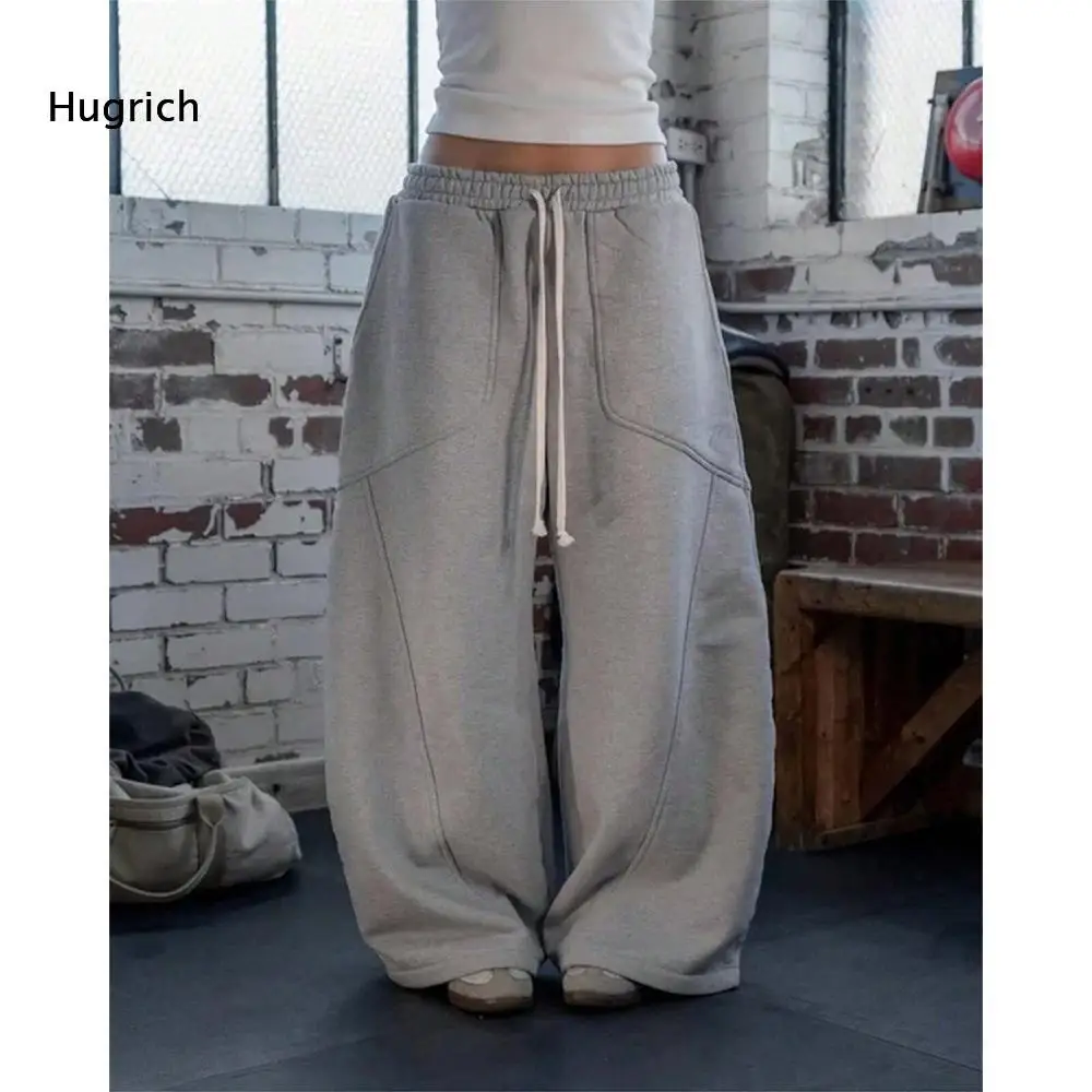Baggy Wide Leg Sweatpants For Men Drawstring Elastic Waist Creative Seam Craft Oversized Silhouette For Street And Daily Wearing