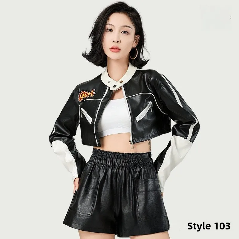 เสื้อแจ็คเก็ตหนังสังเคราะห์แบบมีซับในสำหรับผู้หญิง สไตล์นักขี่มอเตอร์ไซค์ ดีไซน์สีสันสดใส แฟชั่นทันสมัย เหมาะสำหรับฤดูหนาว