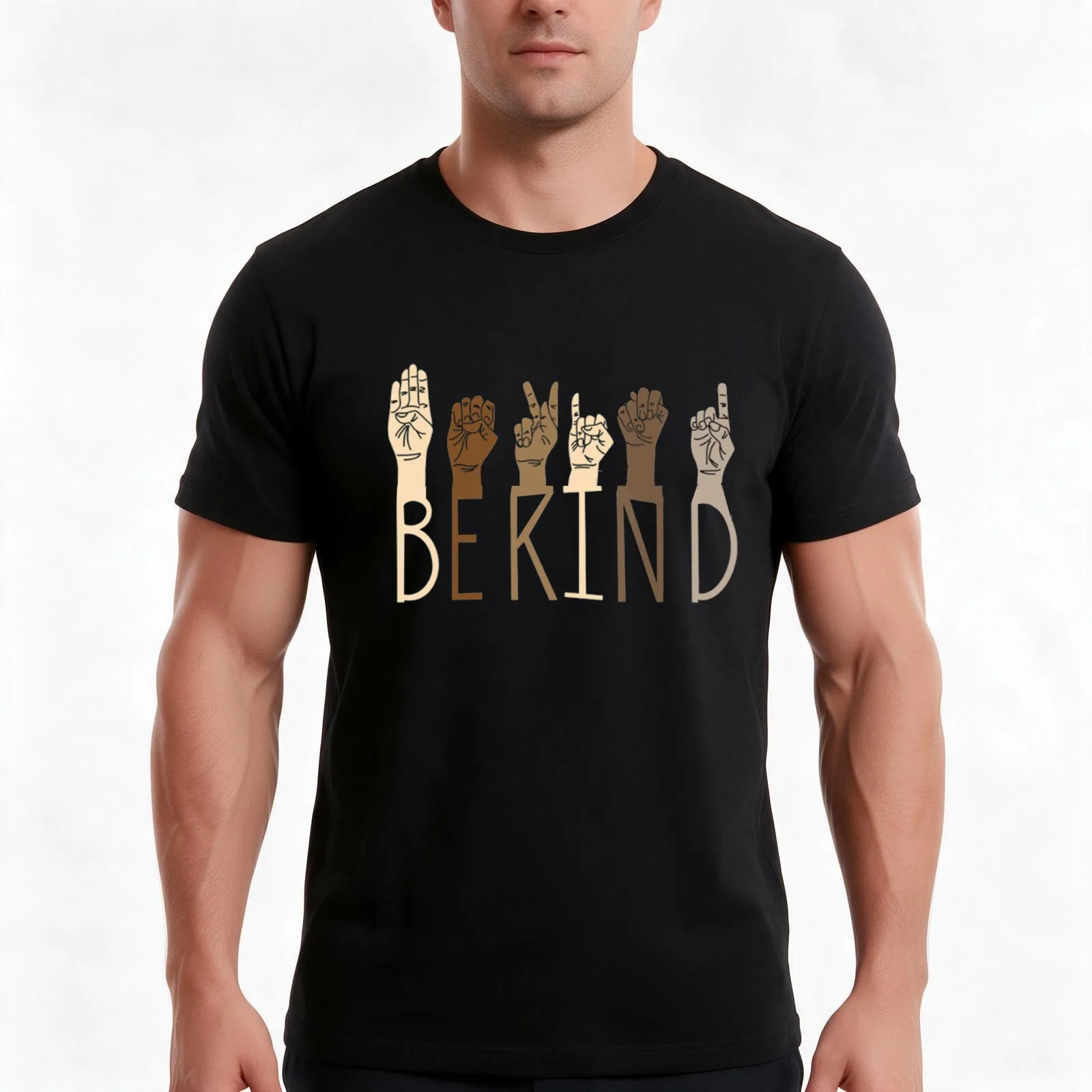 be kind hand sign language teachers Interpreter ASL T-Shirt Summer Casual Cotton Tee Oversized Streetwear Tops 100% Cotton