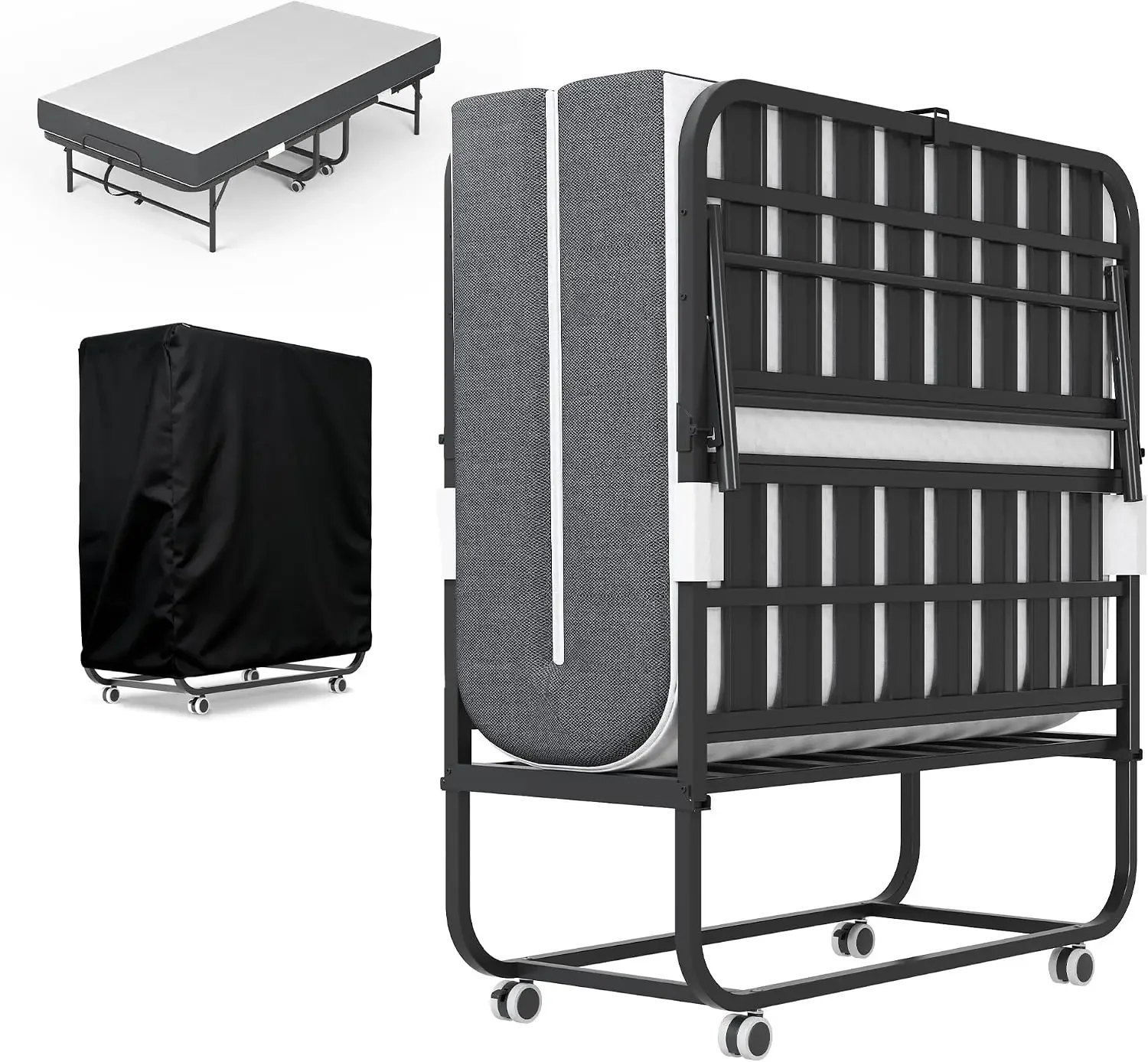 Folding Bed with Mattress,5-Inch Memory Foam Foldable Bed for Adults,500lbs Capacity Rollaway Bed with Storage Cover