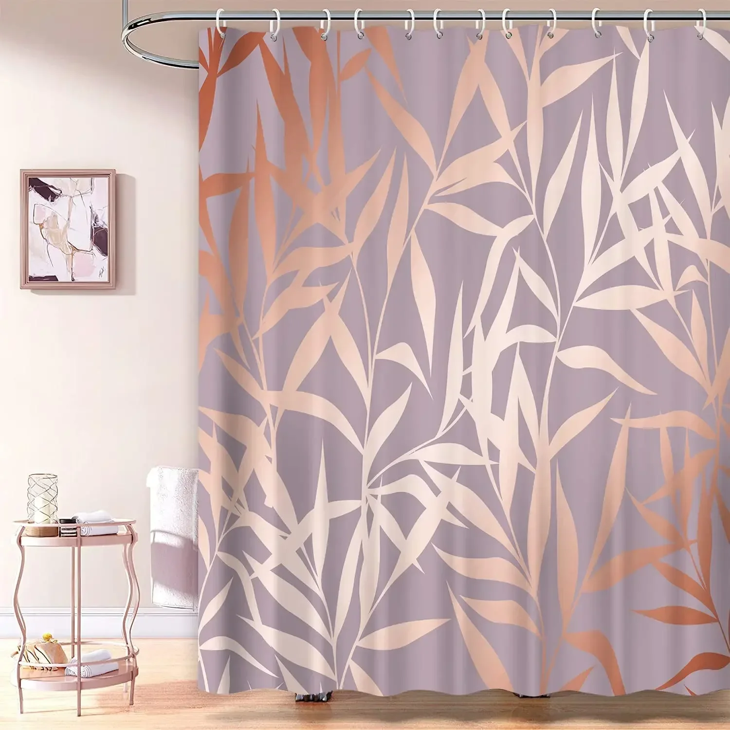 Roségold Duschvorhang Roségold Tropische Blätter Moderne Luxus Badezimmer Duschvorhänge Stoff Badvorhang Set mit Haken