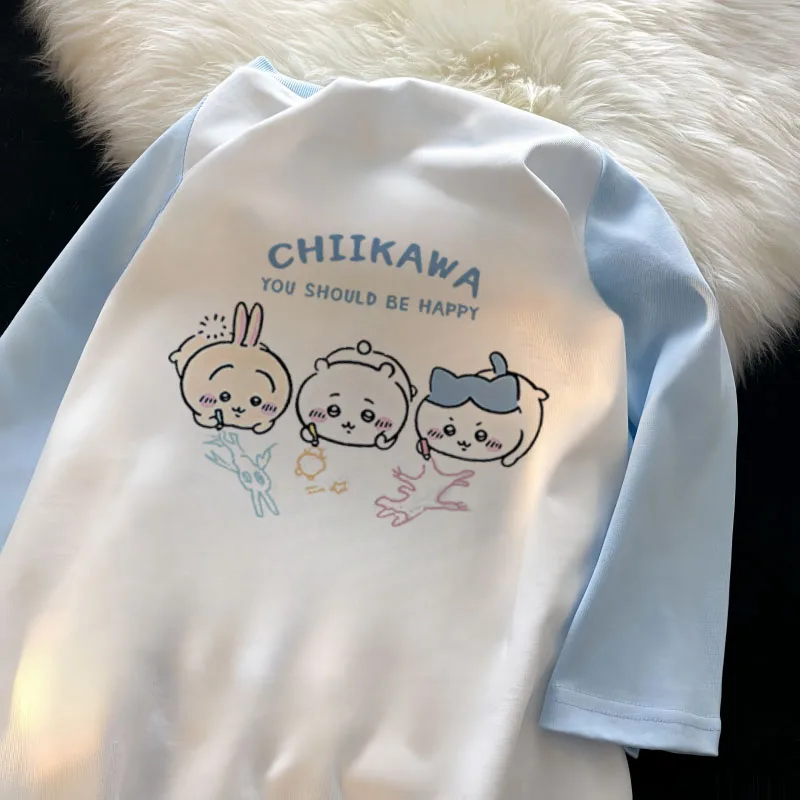 

Kawaii Chiikawas хлопковая футболка с короткими рукавами и вставками из японского мультфильма летние свободные милые топы для девочек подарок на день рождения игрушки