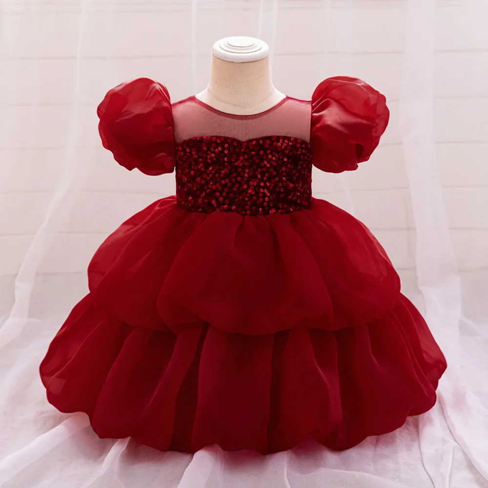 Formal Ceremony 1st Birthday Dress For Baby Girl Clothes Peach Princess Tutu Dress Girls Dresses Sequin Baptism Party Gown 0-4Y