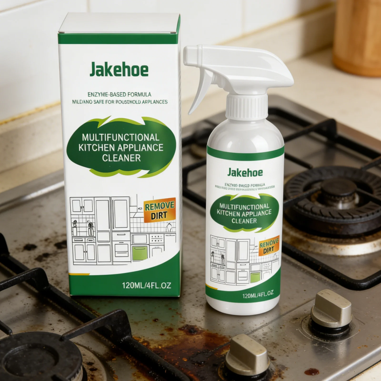 Jakehoe Multifunctional Kitchen Appliance Cleaner Powerful Decontamination Remove Grease Mild Formula Kitchen Clean Spray 120ml