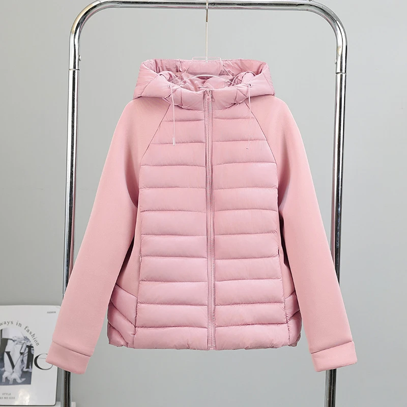 

Lightweight Cotton European American 2025 Short Women's Sports Cotton Jacket Slim Down Coats Long Sleeve Hooded Female Outwear