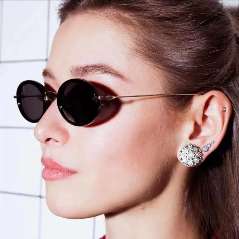 

Small Oval Frame Retro Sunglasses Luxury Metal Designer Shades Women's Trendy Fashion Brand Leopard Beach Sun Glasses for Lady